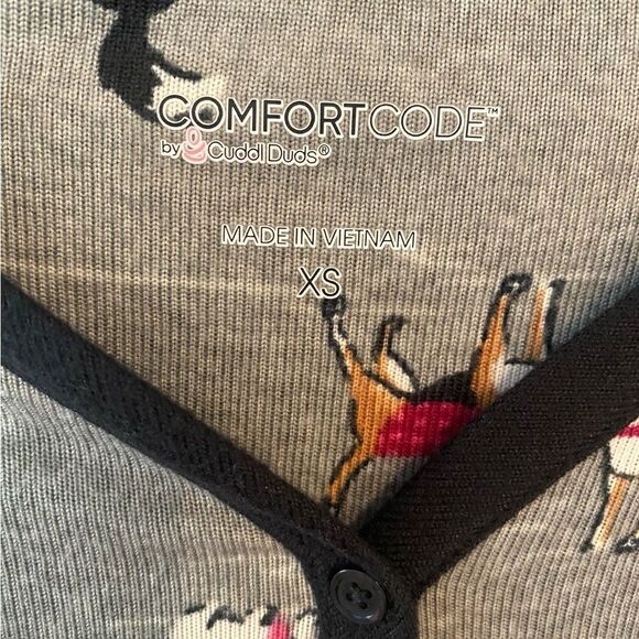 Comfort Code Sz XS Gray Puppy Dog Print Henley MIDI Cozy Sleep Pajama Shirt - Picture 6 of 8